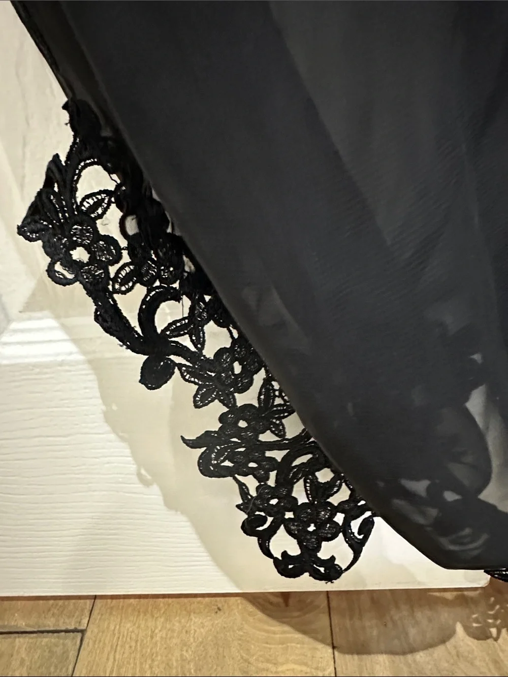 Black Sheer Lace-Trim Wrap Scarf